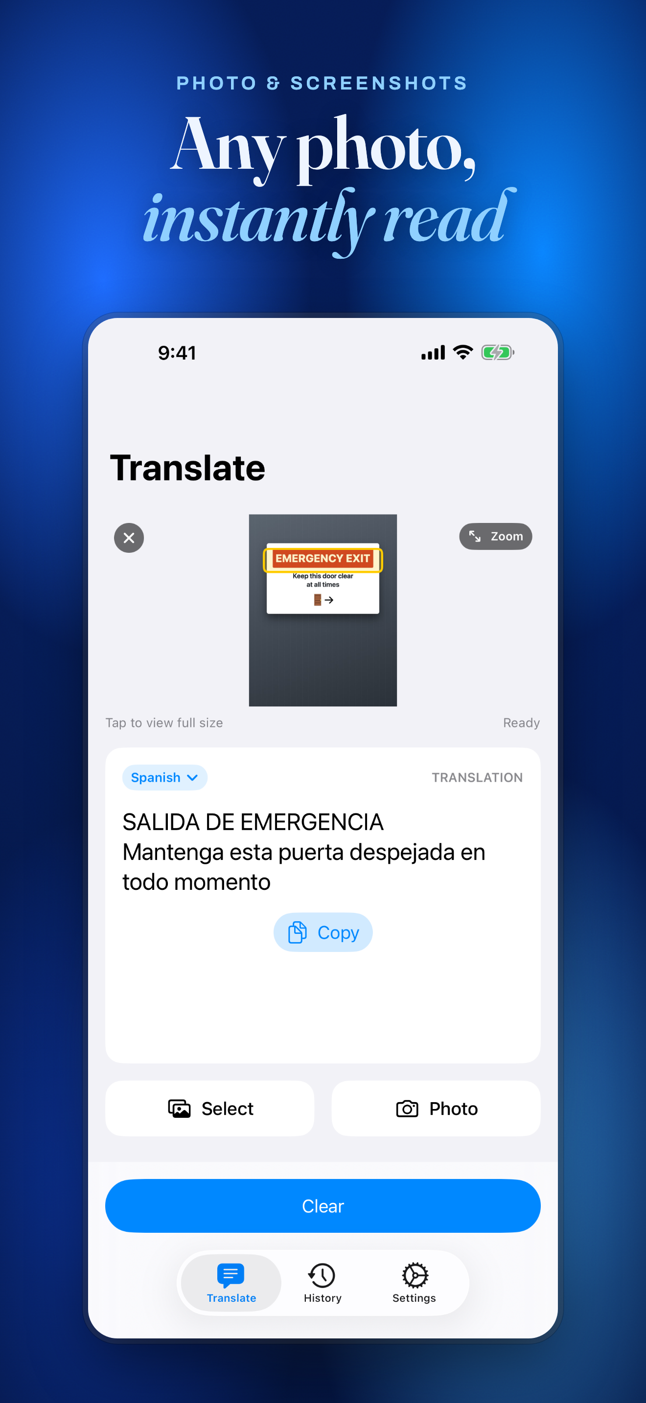 Translate text from a photo or screenshot