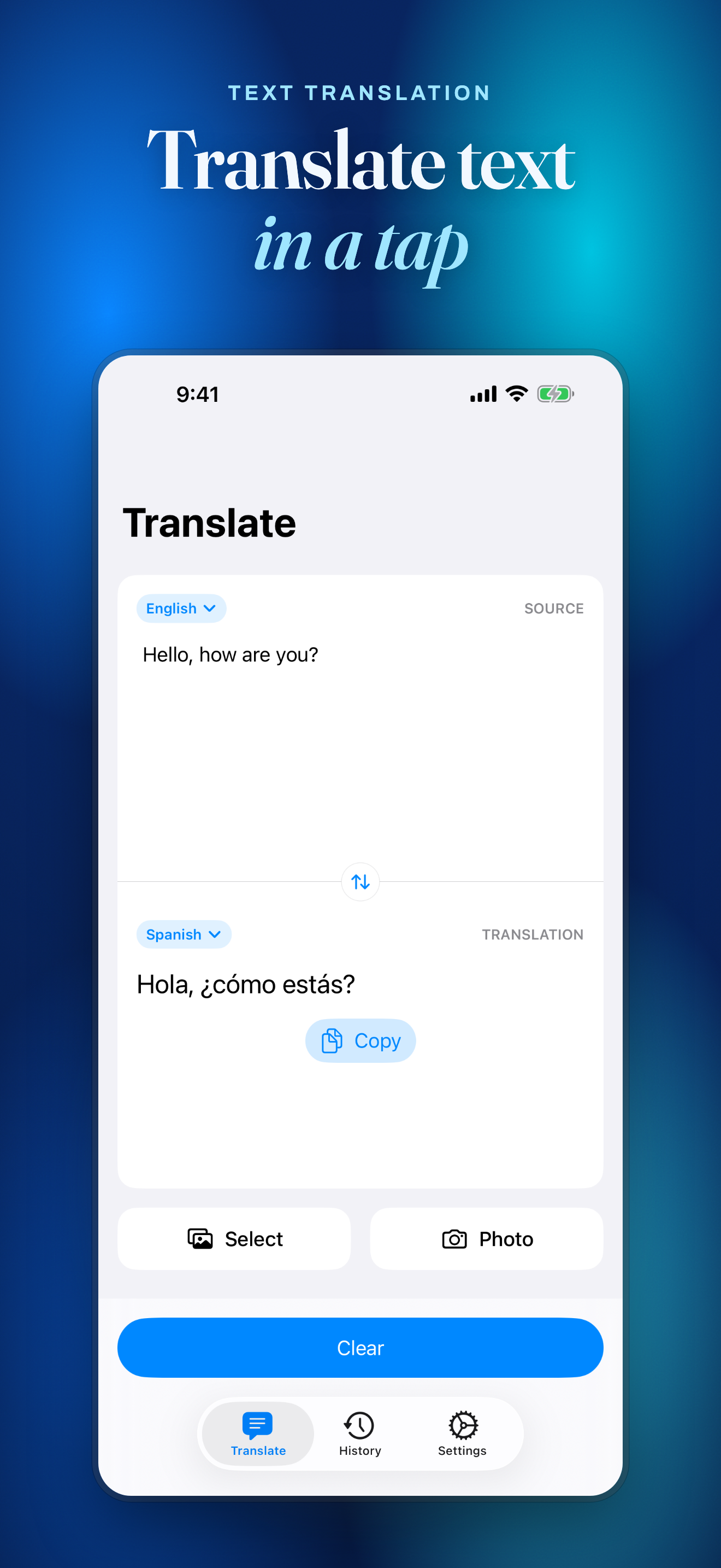 Translate typed or pasted text